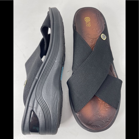 BZEES Desire Crisscross Platform Wedge Black Sandal Women’s Size 6.5M. - Picture 13 of 15